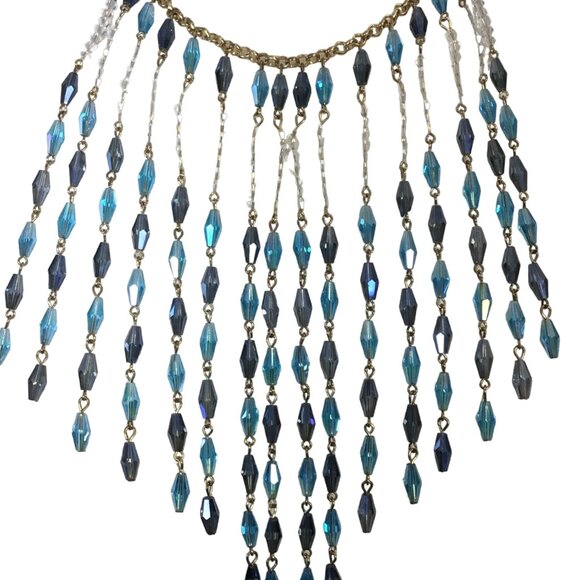 Charming Charlie Acrylic Bicone Blue Clear Dangling Waterfall Bib Necklace - Picture 3 of 4